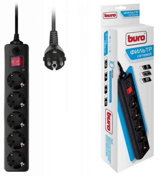 Сетевой фильтр Buro 500SH-3-B черный, 3 м